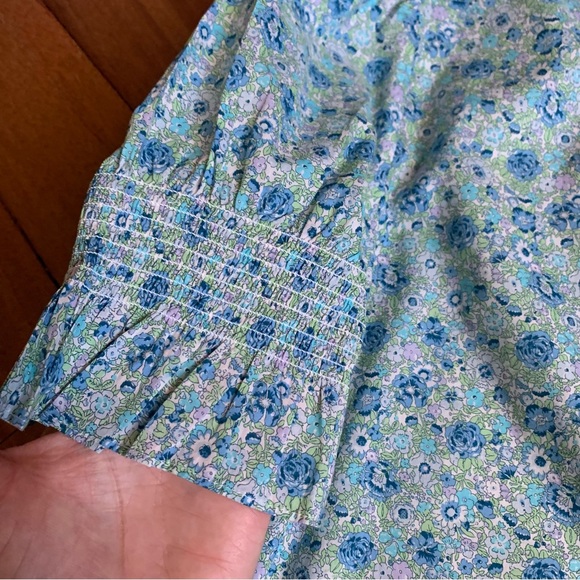 J. Crew Liberty Fabric Ruffle Trim Short Sleeve Blue Floral - Picture 7 of 14